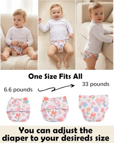Image of ALVABABY Baby Cloth Diapers 6 Pack with 12 Inserts Cloth Diaper Covers Adjustable Washable Reusable for Baby Girls and Boys 6DM141A