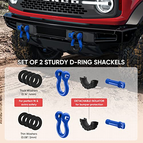 Ticonn 2 Pack D Ring Shackle With 7/8" Screw Pin 57,000Ibs Break Strength, 3/4" Heavy Duty Shackles With Isolator & Washers For Tow Strap Winch Off Road Vehicle Recovery (Blue/Black) #TOP1