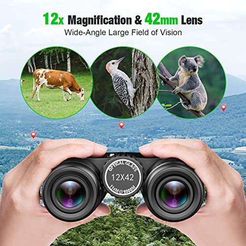 Fernglas, 12x42 HD wasserdichtes Fernglas, ausgestattet mit BAK4-Prisma-FMC-Objektiv, geeignet für Vogelbeobachtung… – Bild 4