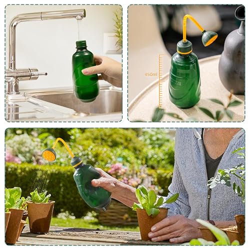 Image of Watering Can for Indoor Plants & Succulents 450ML, 2-in-1 Watering Can for Seedlings Bottle with Bend Mouth, Plastic Succulent & Flower Watering Bottle for Indoor, Garden & Home Plants (Green)
