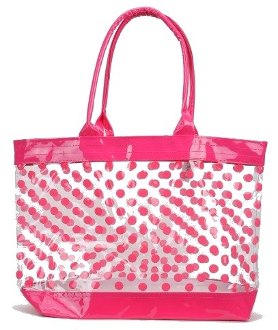 Clear Tote Bag/Beach Bag with Polka Dots (Hot Pink)