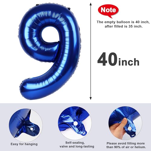 Image of 9 Balloon Numbers Birthday Decorations, 40In Navy Blue Balloons for Party | Eye-catching Appearance, Perfect Decorative Centerpieces, Convenient Self-sealing Structure, Widely for Various Occasions