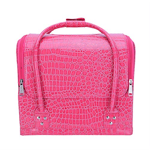 Large Portable Space Makeup Case, Professional Storage Beauty Box Make up Nail Jewelry Cosmetic Vanity Case-Reda