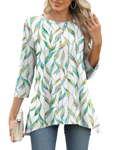 LOMON 3/4 Sleeve Tunic Tops for Women Loose Fit Dressy Casual Blouse Flowy Shirts to Wear with Leggings S-3XL