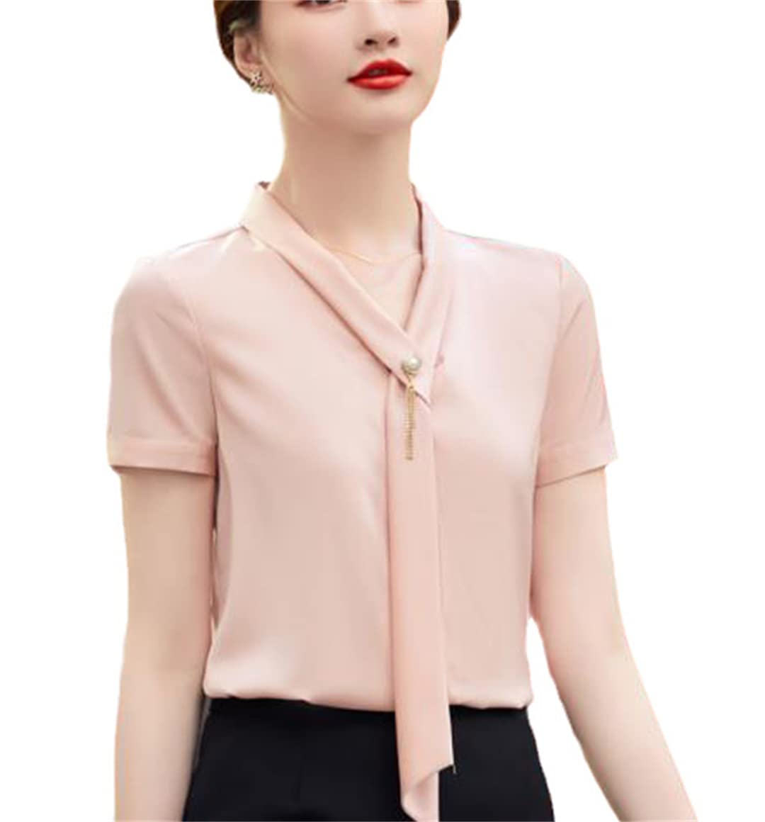 Blusas Casuales Formales Delgadas de Verano Camisa con Botones para Mujer Blusa de Negocios con Cuello en V de Manga Corta