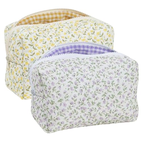 HTTDSLF 2 PCS Trousse de Toilette, Trousse de Maquillage, Trousse Maquillage, élégante Trousse de Maquillage Florale, Petite Trousse de Maquillage Florale Mignonne, pour Femmes et Filles