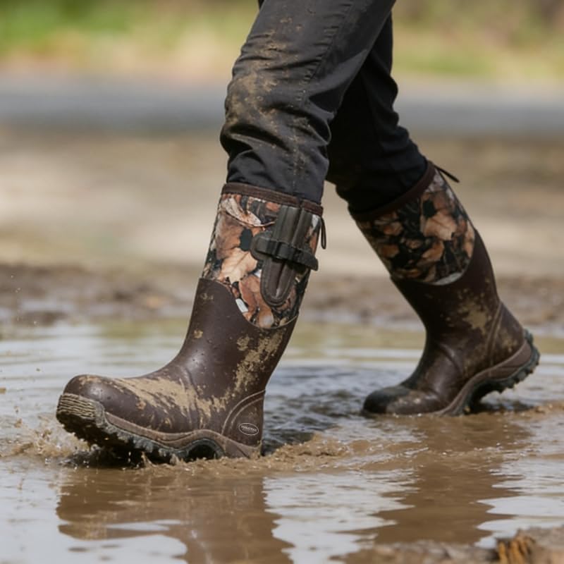 Image of Men's Waterproof Rubber Boots - 6mm Neoprene, 15 inch Shaft, Dual-Sole Anti-Fatigue Rain & Mud Boots for Farm & Wet Work, Fishing, Irrigation - Lightweight Soft Toe