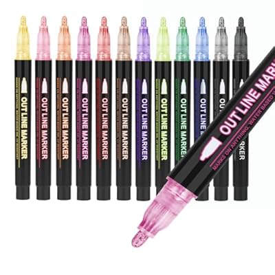 Outline Markers, 12 Pcs Glitter Silver Pens ?Se...