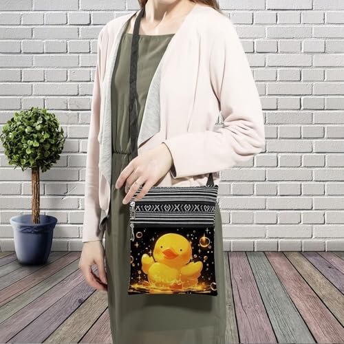 Rubber Duck Messenger Bag Small Ethnic Pattern Printed Adjustable Strap Crossbody Zipper Bag Rubber Duck Phone Bag Wallet Cute Shoulder Handbag for Women Friends -1 - Image 4