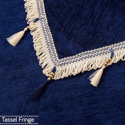 Image of HOKIPO 'Serenity Tassel' Chenille 3 Seater Sofa Cover with Tassel - Sapphire Navy (IN-892-NBL)