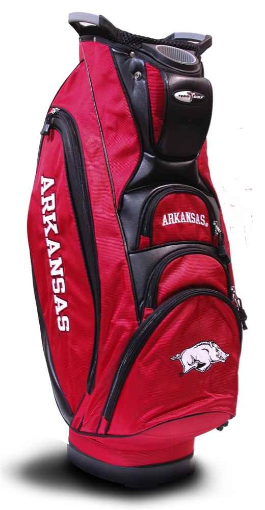Team Golf NCAA Arkansas Razorbacks Victory Golf Cart Bag, 10-way Top with Integrated Dual Handle & External Putter Well, Cooler Pocket, Padded Strap, Umbrella Holder & Removable Rain Hood