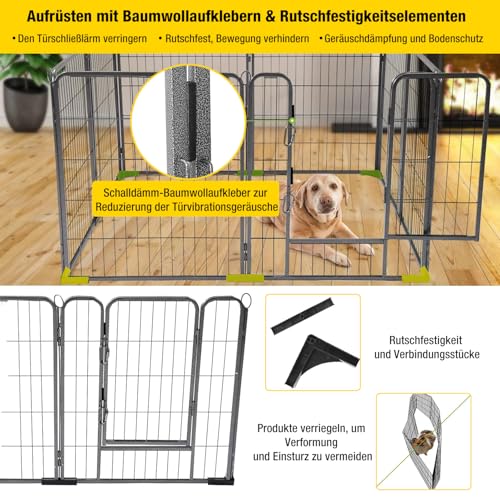 Aivituvin Welpenlaufstall Hundezaun 8 Gitter je 69 x 79 cm Freilaufgehege Starkes Welpenauslauf Hundelaufstall Tierlaufstall mit Tür für Hunde Wohnung Garten (Schwarz, L, 8 Platten)