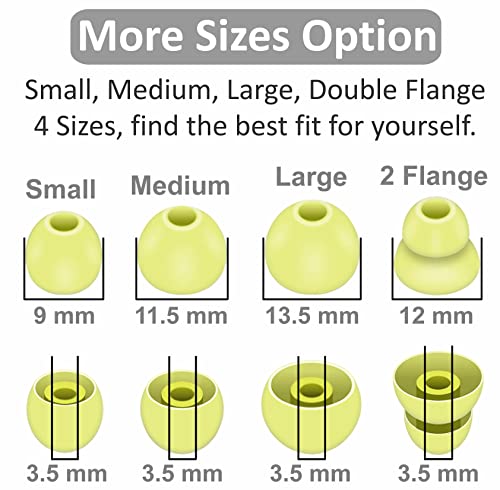 Image of 8 Pairs Powerbeats Pro Ear Tips Buds, 4 Size Replacement Soft Flexible Fit in Case Noise Reduce Silicone Gel Earbuds Eartips Wing Skin Accessories Compatible with Beats Flex /BeatsX - Yuzu Yellow