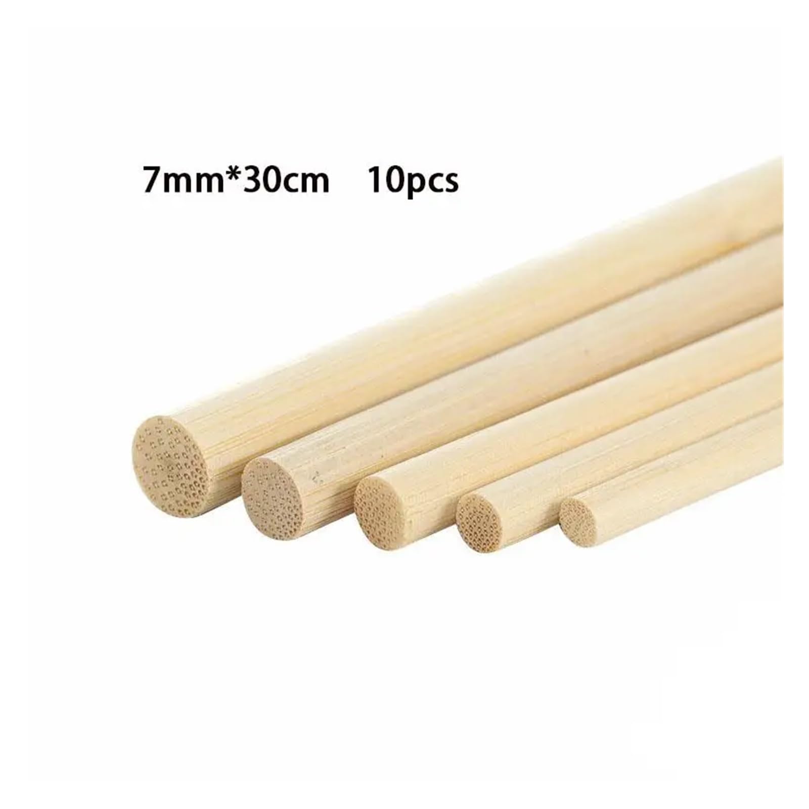 Puste drewniane kołki, Okrągłe drewniane kije bambusowe 4-8 mm, ręcznie robione, 20-30 cm(7mmx30cm 10pcs)