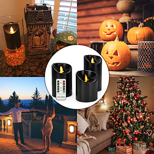 Aku Tonpa Flameless Candles Battery Operated Pillar Real Wax Electric LED Candle Set with Remote Control Cycling 24 Hours Timer, Pack of 3