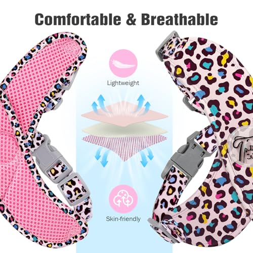 Pawaboo Hundegeschirr mit Hundeleine Set, X-Rahmen Verstellbares Anti Zug Anti-Erstickung Hund Brustgeschirr für Kleine, Mittelgroße Hunde & Welpen, Hundeweste mit Leine, XS, Rosa Leopard