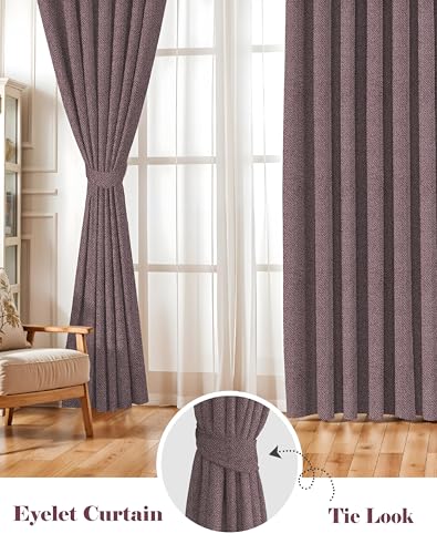 Image of Casableu Twillbone Digital Print 85% Blackout Curtains for Door /Window, Thermal Insulated, Tie Back, Wider Width 50 in, Eyelet Curtains for Living Room /Bedroom (Stone 7 ft Set of 2)