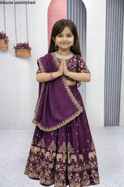 Image of Kids Lehenga Choli with Elephant Embroidery