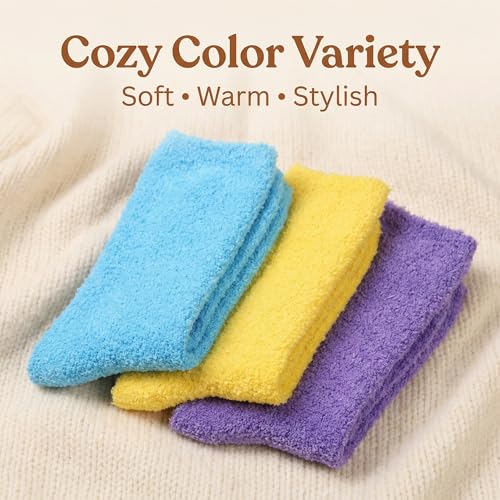 Image of Tipi Toe Womens Fuzzy Crew Socks with Anti Slip Grips Warm Cozy Fluffy Winter Slipper Socks Non Skid Home Socks for Women