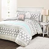 Lush Decor Pink-and-Turquoise Elephant Striped 4-Piece Comforter Bed Set, Reversible Bedding (Twin)