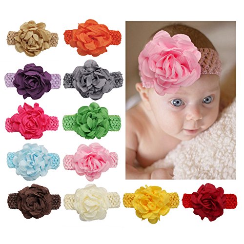 Duoqu 12 Pcs 4.1" Baby Girls Soft Headbans With Big Hair Bows Flowers