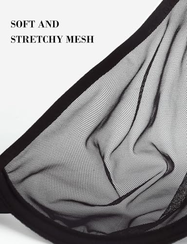 Image of YANDW Sexy Womens Mesh Front Closure Racerback Bras for Women See Through Plunge Non Padded Unlined Sheer Demi Bra Underwire