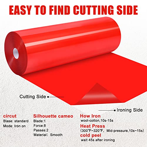 Xseino Heat Transfer Vinyl Roll,12" X 100Ft Red Htv Vinyl Roll With Teflon For Shirts,Red Iron On Vinyl Roll For Cricut & Cameo,Easy To Cut & Weed For Heat Transfer Vinyl Design (Red) #TOP1