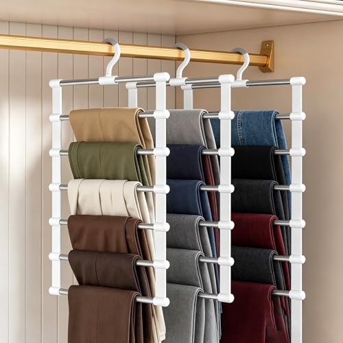 Trouser Hangers Space Saving for Wardrobe Closet 3 Pack Multi Layer Metal Trouser Hangers for Women 360 Rotatable Closet Organizer for Skirt Jeans Tie Belts Scarf Towel & Clothes