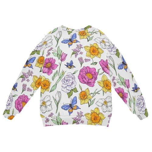 JUNZAN Flowers Daffodils Peonies Butterflies White Little Girls Hoodie Sweatshirt Long Sleeve Hoodie for Boys Athletic 4T2