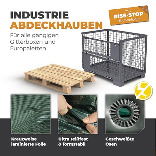 RAINEXO® Gitterbox & Paletten Abdeckhaube | Abdeckplane Grün | 125 x 85 x 98 cm | Wasserdicht, Frost & UV-beständig