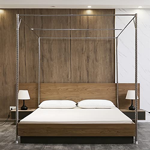 Support de moustiquaire à 4 Coins, Support d'auvent de lit, Cadre de moustiquaire en Acier Inoxydable avec connecteurs en T en métal Solide, adapté pour lit Double/Complet/Queen/King