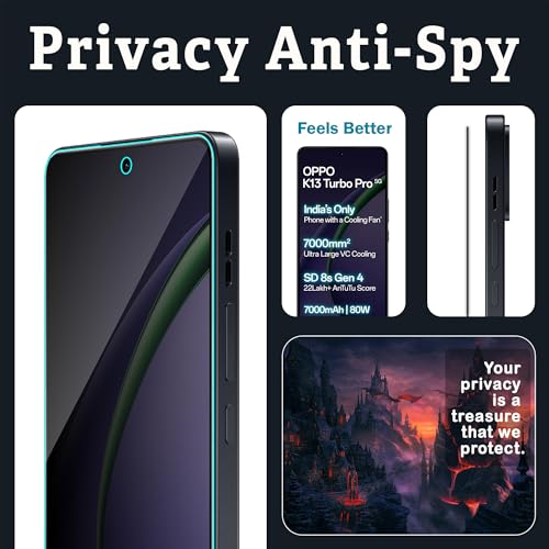 Image of FIRST MART Privacy Tempered Glass for Oppo K13 Turbo Pro & Oppo K13 Turbo, 2 Pack | Anti-Spy 9H Screen Protector, Edge-to-Edge, Case-Friendly, Scratch Resistant, Bubble-Free