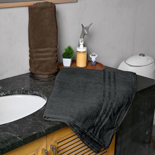 Image of Divine Casa 100% Cotton Bath Towel Set of 2, 550 GSM Ultra Soft Highly Absorbent Thick Towels, Large 75 x 150 cm, Brown & Grey Combo