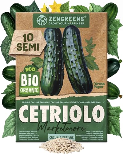 ZenGreens® Semi di cetriolo biologico - Semi di verdure per la coltivazione in giardino, sul balcone o in un'aiuola rialzata - Sementi di ortaggi - Marketmore