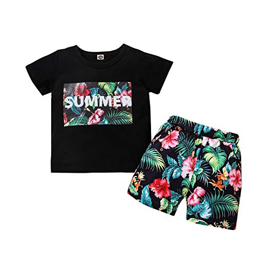 Toddler Baby Boy Summer Clothing Short Sleeve Hawaiian Shirts+Plants Shorts Cute 2Pcs Clothes Outfit Set (Leaf Print, 4-5T)