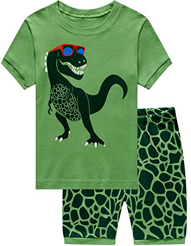 Image of Little Hand Toddler Boys Pajamas Kids Dinosaur Summer PJS Monster Truck Children Excavator Jammies Short Sets 2-7 Years