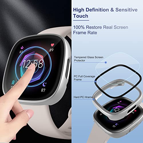 10-Pack Tempered Glass Screen Protector with Hard PC Case Compatible with Fitbit Versa 4/Sense 2, All-Around Protective Screen Full Cover Bumper Compatible for Fitbit Sense 2/Versa 4 Smart Watch