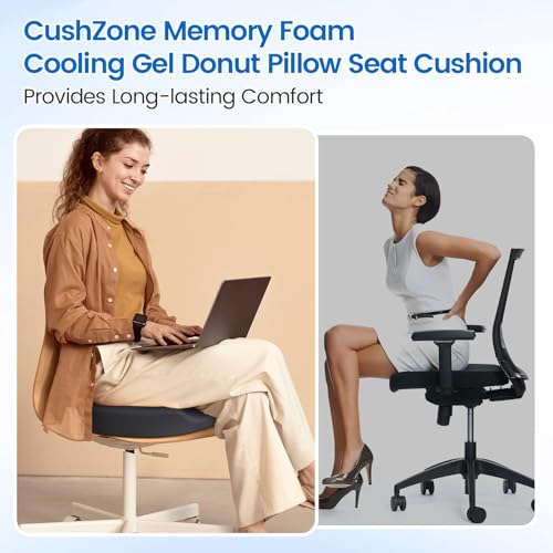 Donut Pillow Seat Cushion - Cooling Gel Floor Pillow, Memory Foam Floor Cushion for Office & Home, Car Seat, Hemorrhoids Pillow, Sciatica & Tailbone Pain Relief Chair Cushion, Grey