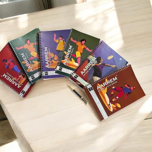 Image of A4 Spiral Notebook Set, Pack-6, 200 Pages Each, White Ring Binding, Plain /Unruled, 75 GSM Chlorine-Free Paper, 200 Total Pages
