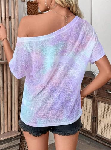 Image of Hilinker Women's Sheer Off The Shoulder Tops See Through Sexy Short Sleeve Mesh Shirt Summer