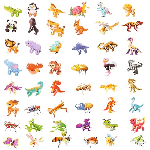75 PCS 3D Cartoon Puzzle Collection Set Animal Insect and Dinosaur 3D Puzzle Set for Creative Assembly 3D Animals and Dinosaur Puzzle for Engaging Activity