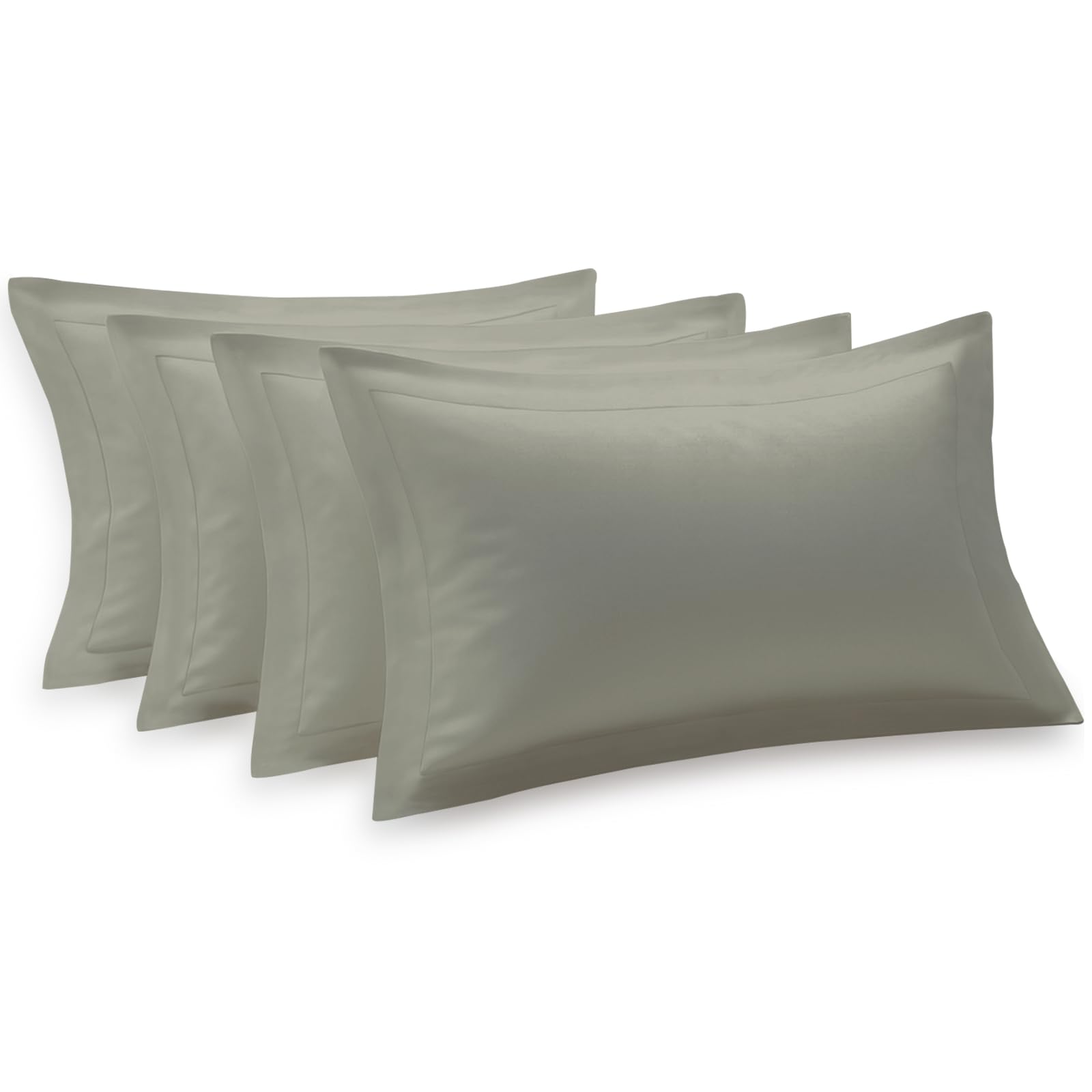 Pizuna 100% Cotton Standard Pillow Cases 4 Pack Silver 50x75cm 600 Thread Count Long Staple Combed Cotton Oxford Pillow Cases Soft Sateen Pillows 4 Pack Hotel Quality