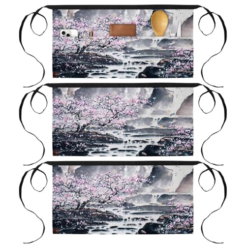 Tablier de cuisine court lot de 3 demi-tablier bistrot avec 3 poches pour restaurant