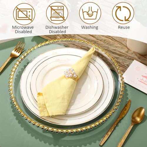 50-Set-100-Pcs-Clear-Charger-Plates-Bulk-and-Napkin-Rings-13-Plastic-Round-Dinner-Chargers-Serving-Plates-with-Beaded-Rim-Clear-Table-Decorative-Plates-for-Party-Wedding-EventGold