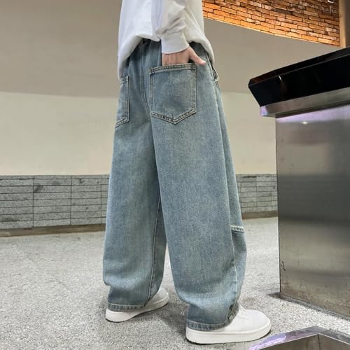 Boys Y2K Relaxed Straight Leg Wide Leg Stretch Elastic Elastic Waist Drawstring Jeans4