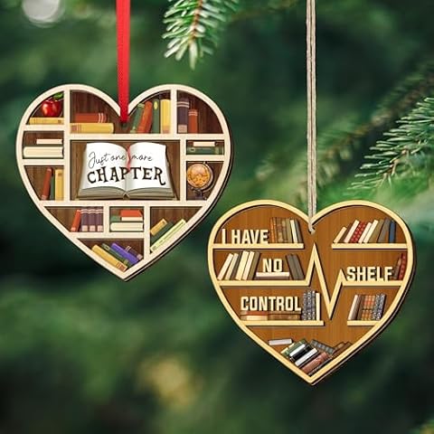 Book Lovers Gift Set - Pack of 2 Wooden Ornaments, Gifts for Book Lovers, Book Christmas Ornaments, Book Lovers Gift Ideas, Book Decor, Christmas Bookish Gifts for Women, Librarian, Nerd Cover
