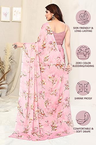 Image of MIRCHI FASHION Women Saree Chiffon Floral Printed | Breathable Lightweight Sari for Regular Home and Office Wear with Blouse Piece