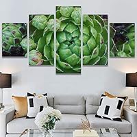 SIGNWIN 5 Panel Canvas Wall Art Green Succulents for Home Decorations Ready to Hang - 60
