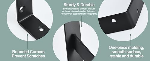 Vista 49 de Paquete de 4 soportes de estante resistentes de 8 pulgadas de largo x 6 pulgadas de alto con tornillos, soportes de estante de metal, soportes