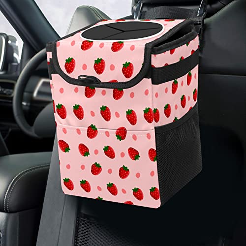 Cute-Strawberry-Collapsible-Reusable-Waterproof-Car-Trash-Can-with-Lid-Automotive-Garbage-Can-Car-Organizer Cute Strawberry Collapsible Reusable Waterproof Car Trash Can with Lid, Automotive Garbage Can, Car Organizer - Image 1